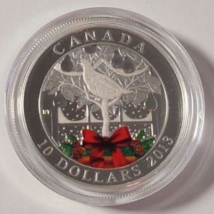 2013 $10 Fine Silver Proof Coin with Red Enamel - Partridge in a Pear Tree